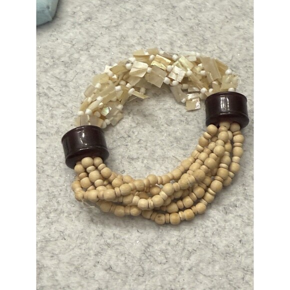 Multi Layer Stretch Wood Bracelet Good Stretch Wood Multi Toned 7” - Picture 6 of 7